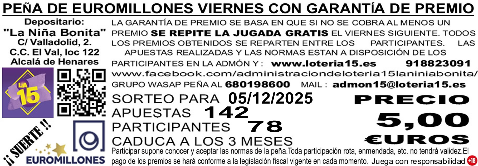 EURO MILLONES VIERNES 05/12/2025 CON GARANT�A DE PREMIO