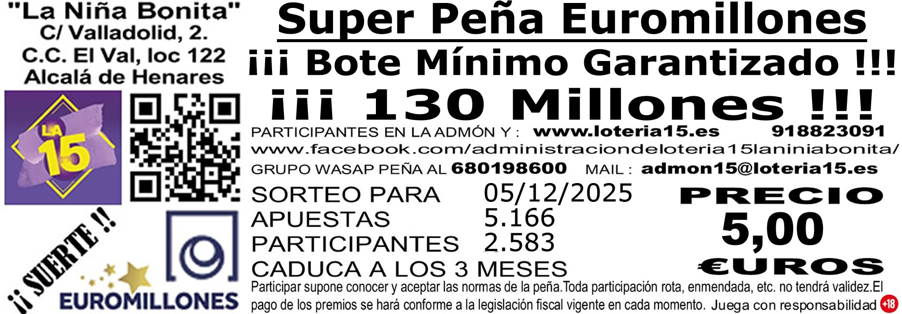 Super Pe�a Especial del Euromillones 130 Millones de Bote 05/12/25